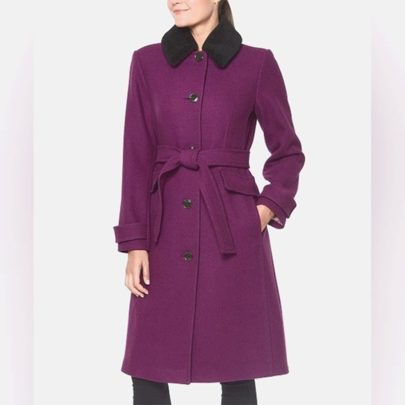 kate spade Jackets & Blazers - Kate Spade ● Bright Violet Sherpa-Collar Belted Wool-Blend Peacoat
